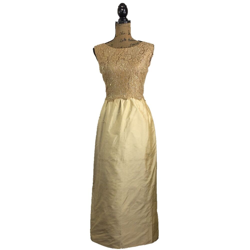 VTG Siegelstoff Haute Couture Modele Dress Beige Lace Long Pencil Crop Jacket‎
